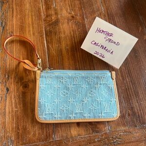 Louis Vuitton Light Blue Denim Wristlet with Tan Trim CARRYALL POUCH